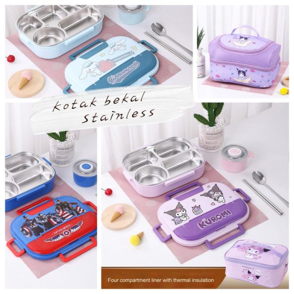 Kotak bekal makan stainless seri kartun kuromi cinnamoroll, Children stainless lunchbox