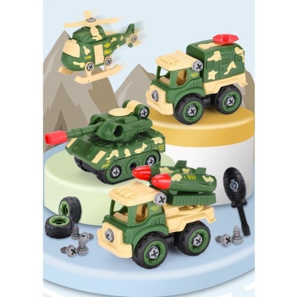 Single Pack Assemble Dinosaurus transportation, Mainan merakit mobil baut obeng anak - Image 4