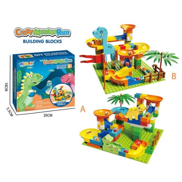 Mainan balok bricks dinosaurus, Mainan brick marble run dino blok