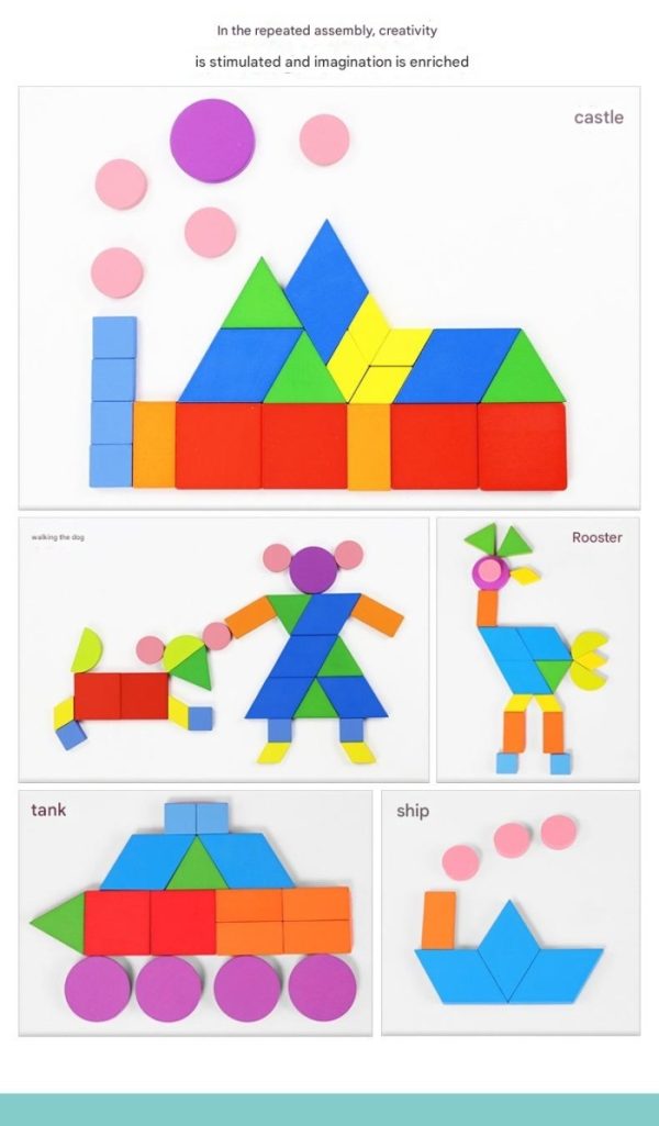 Geoamino blocks, puzzle kayu bentuk pattern blok Shapes Puzzle Kaleng Tangram - Image 4