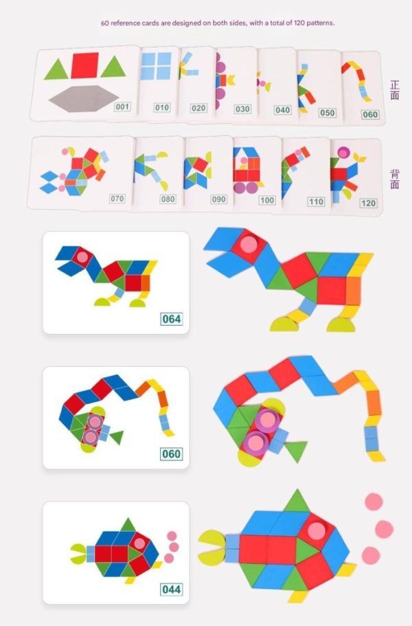 Geoamino blocks, puzzle kayu bentuk pattern blok Shapes Puzzle Kaleng Tangram - Image 5