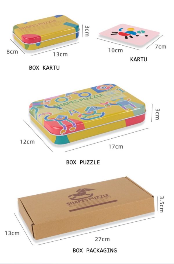 Geoamino blocks, puzzle kayu bentuk pattern blok Shapes Puzzle Kaleng Tangram - Image 9